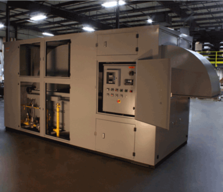 Packaged Heaters: Dehumidification drying system for outdoor installation, featuring multiple burners and Flame Safe Guard (FSG).