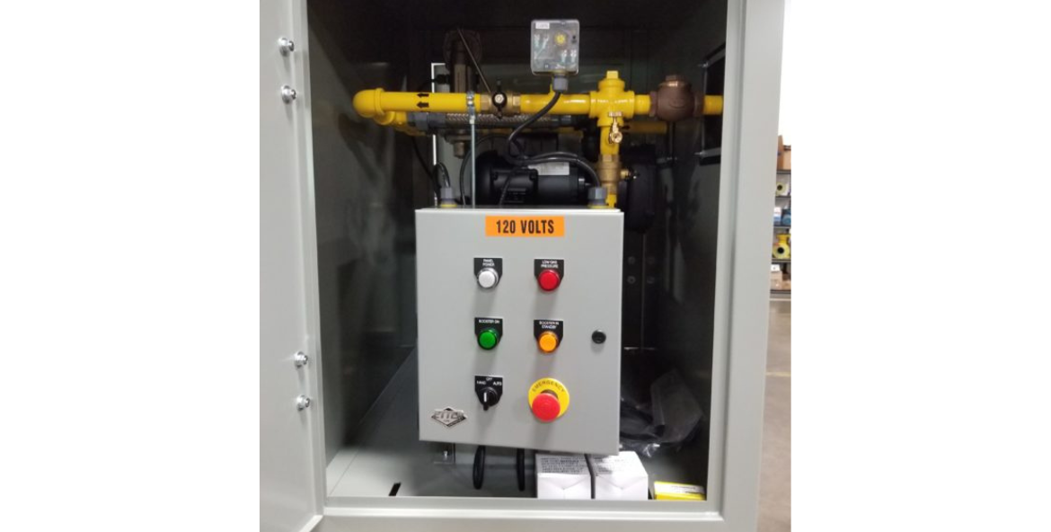 E101P-S-PCFM-REG-GEN-UPS-TRNS – Packaged Gas Booster System for supplying gas to generators.