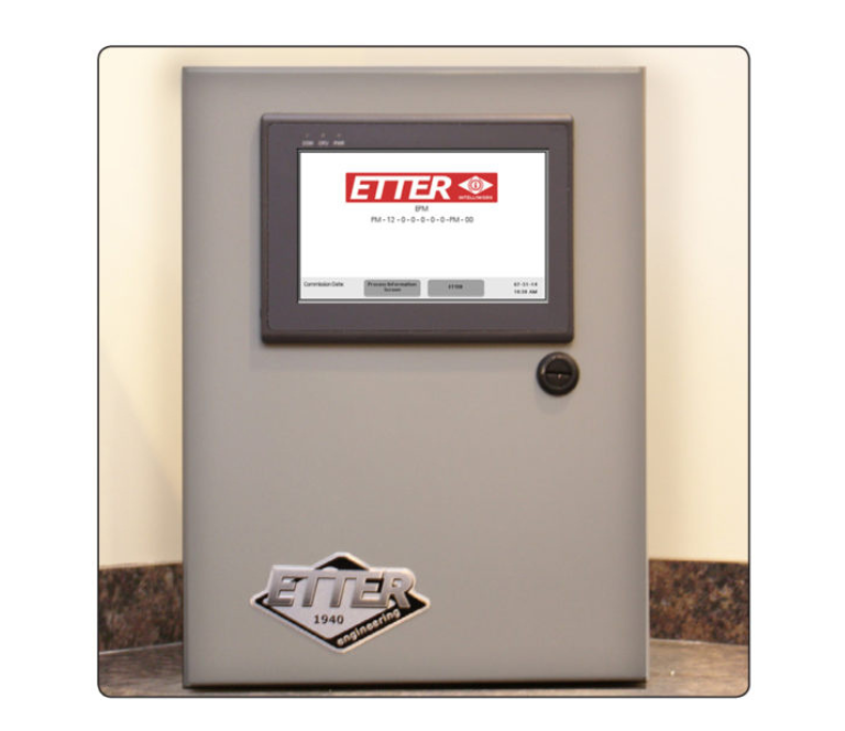 IntelliWorx: Human Machine Interface (HMI) mounted in a control panel with terminals and other components.