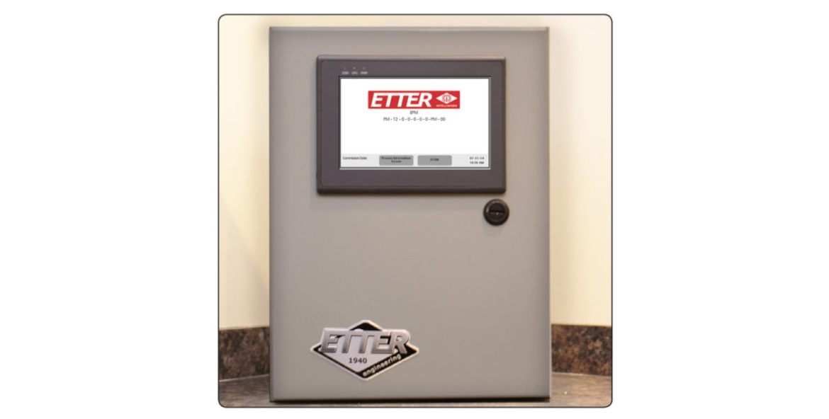 IntelliWorx: HMI mounted in a control panel with terminals and other components.